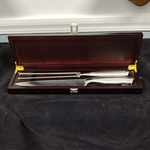 Command Performance Carving Knife and Fork Set in Wooden Box. New In Box